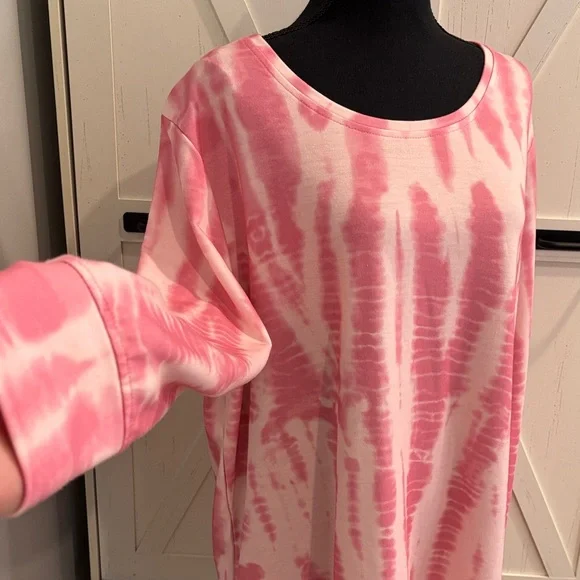 Pink Tie-Dye Long Sleeve Top with cross over straps and peekaboo hole in back - Picture 5 of 11